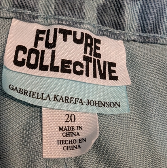 Future Collective Women’s Pants Size 20 Blue Checkered 100% Cotton Wide Leg High - Picture 8 of 9